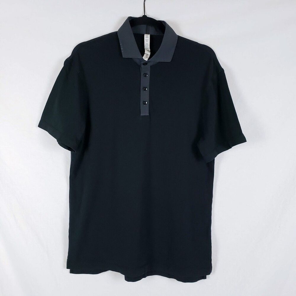 Lululemon Mixed Media Polo Shirt Mens L Black Short Sleeve Pima Cotton Soft